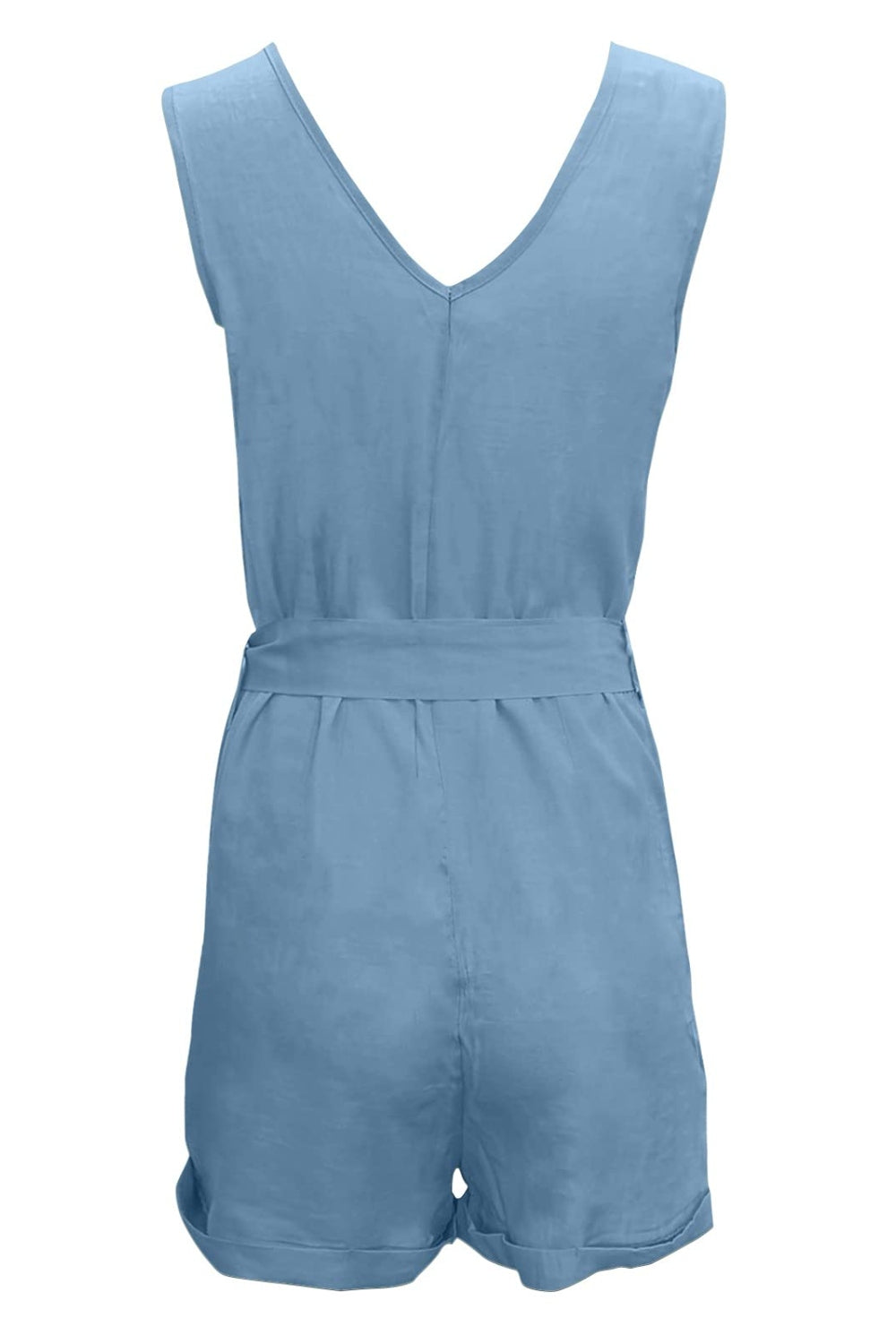 Curvy Girl Tied V-Neck Sleeveless Romper with Pockets