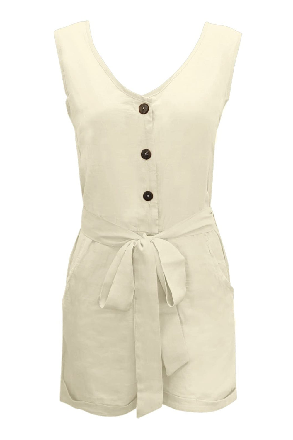 Curvy Girl Tied V-Neck Sleeveless Romper with Pockets