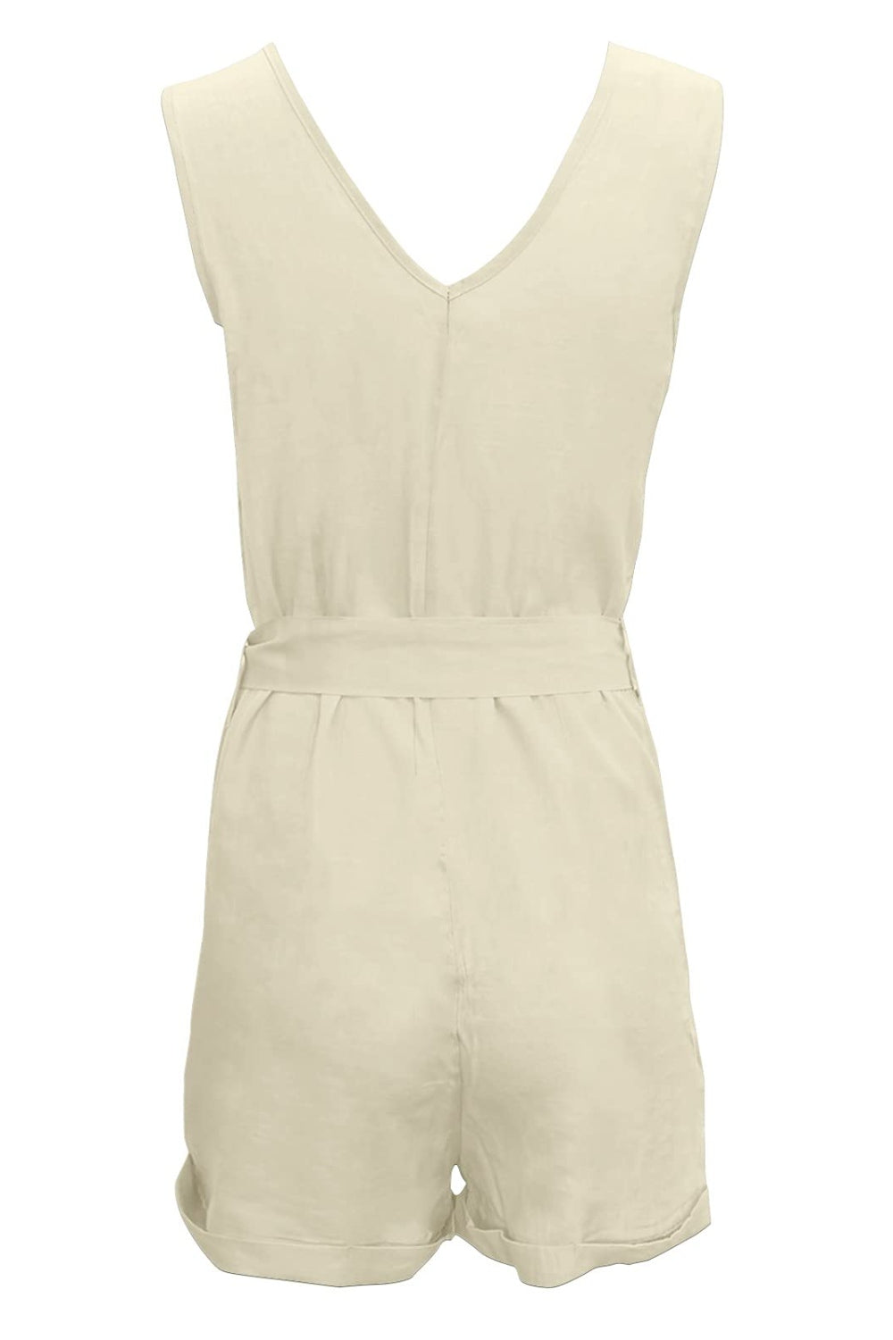 Curvy Girl Tied V-Neck Sleeveless Romper with Pockets