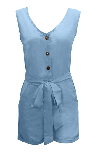 Curvy Girl Tied V-Neck Sleeveless Romper with Pockets