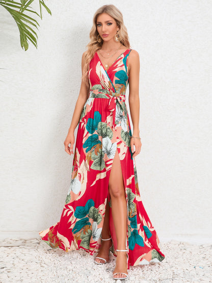 Slit Tied Floral Maxi Dress