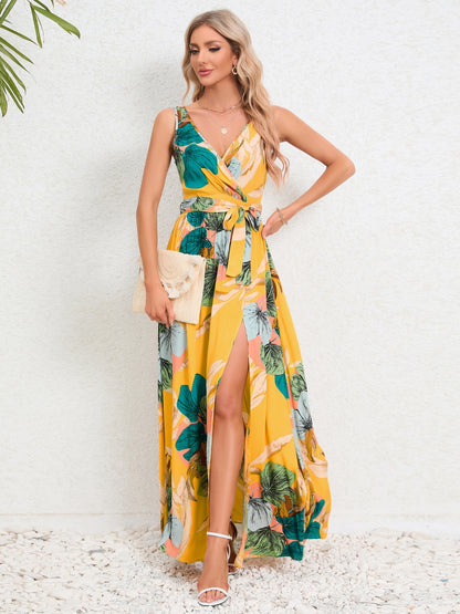 Slit Tied Floral Maxi Dress