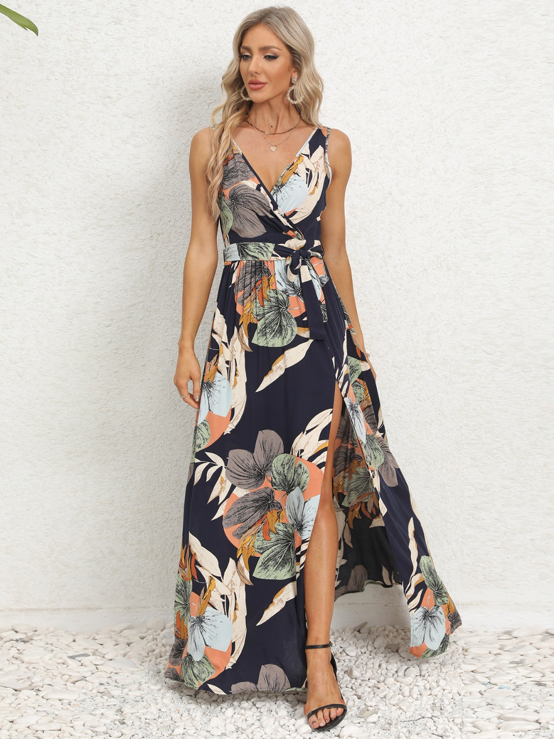 Slit Tied Floral Maxi Dress