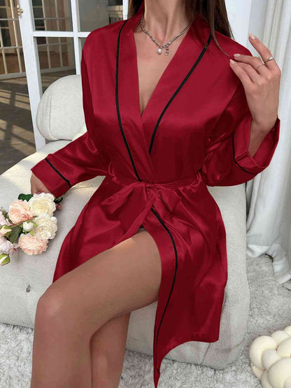 Tie Waist Surplice Neck Robe