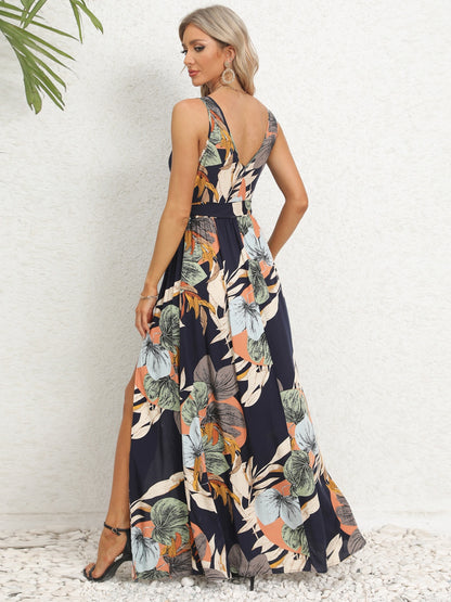 Slit Tied Floral Maxi Dress