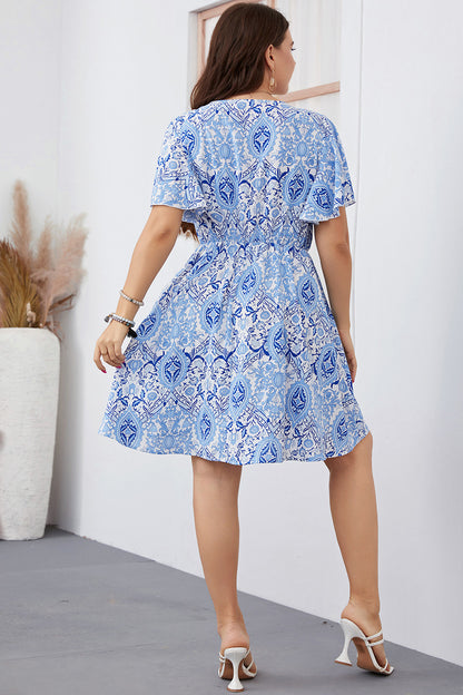 Curvy Girl Surplice Neck Flutter Sleeve Dress